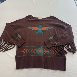 Cotton Rye Outfitters Brown Thunderbird Fringe Sweater Size Medium
